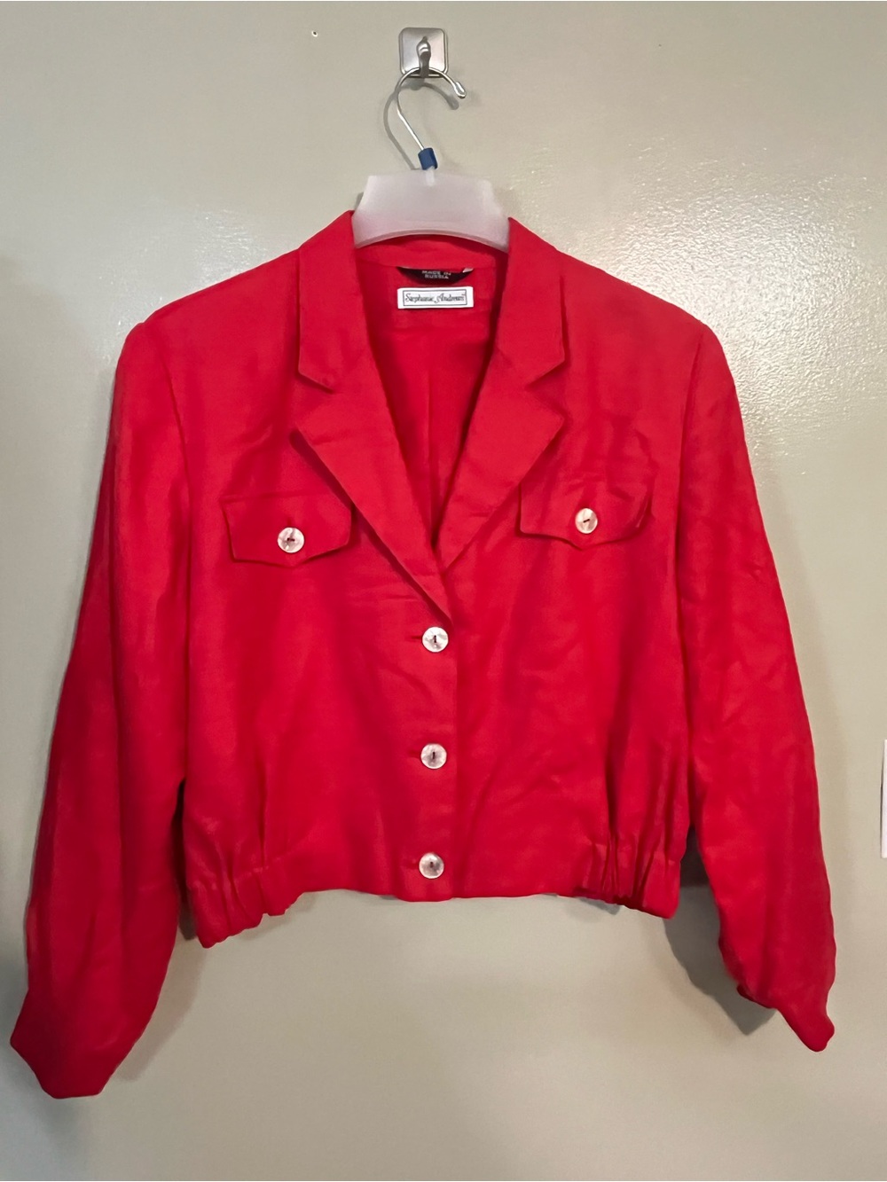 Stephanie Andrews Red Cropped Button-Front Jacket Lined Linen VTG Y2K